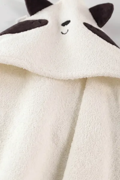 Ekru (0-24 Ay) Rakun Nakışlı Unisex Bebek Bornoz Seti 476661