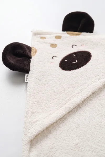 Ekru (0-24 Ay) Sevimli İnek Nakışlı Unisex Bebek Bornoz Seti 475598
