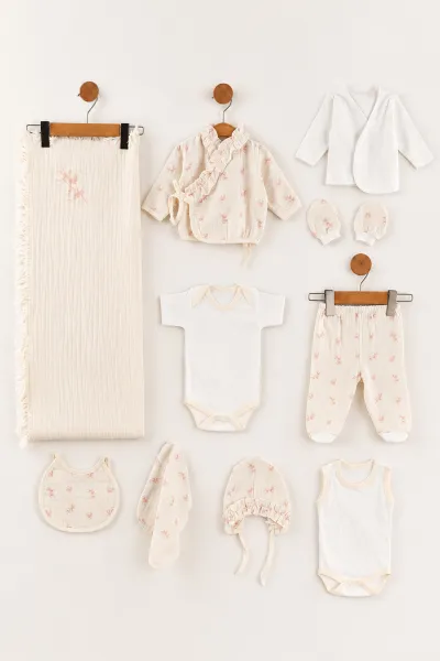 ekru-0-3-ay-cicek-desenli-kutulu-10lu-muslin-yeni-dogan-bebek-hastane-cikis-ve-zibin-seti-475488