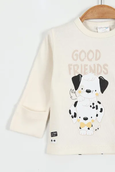 Ekru (0-3 Ay) Good Friends Baskılı Patikli Erkek Bebek 3'lü Takım 423173