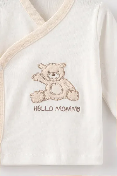 Ekru (0-3 Ay) Hello Momy  Nakışlı Kutulu 10'lu Yeni Doğan Kız Bebek Hastane Çıkış ve Zıbın Seti 475484
