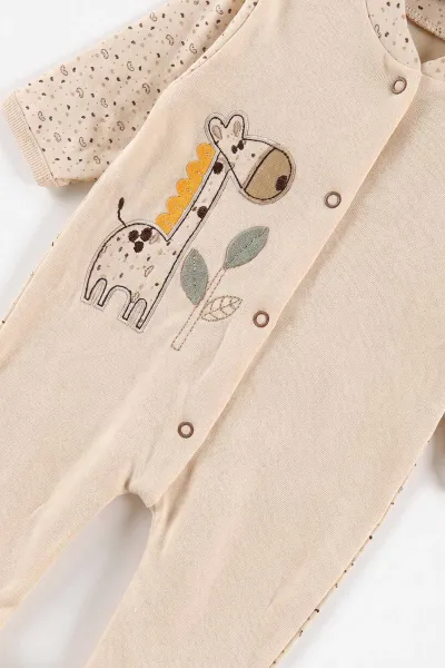 Ekru (0-3 Ay) Zebra Nakışlı Yeni Doğan Organic  Erkek Bebek 10'lu Zıbın ve Hastane Çıkış Setleri 475449