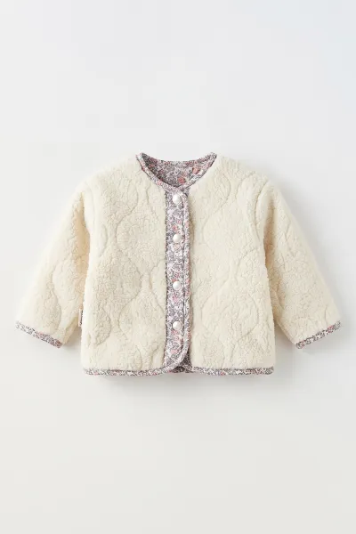 Ekru (0-3 Yaş) Çiçek Baskılı Kuzu Kız Bebek&Çocuk Hırka 494459