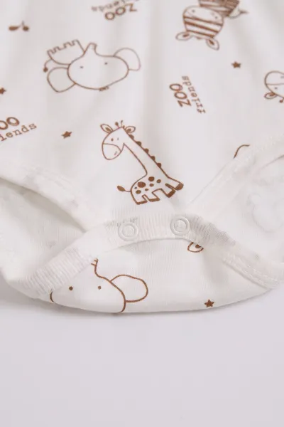 Ekru (0-3 Yaş) Safari Desenli Uzun Kol Bebek &Çocuk Çıtçıtlı Badi 482380