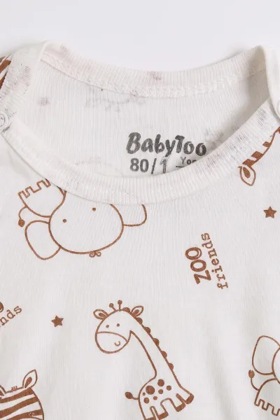 Ekru (0-3 Yaş) Safari Desenli Uzun Kol Bebek &Çocuk Çıtçıtlı Badi 482380
