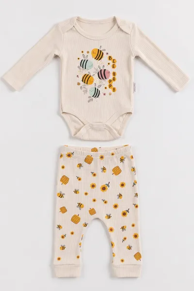 Ekru (0-9 Ay) Arı  Baskılı    Kız Bebek Takım 480489