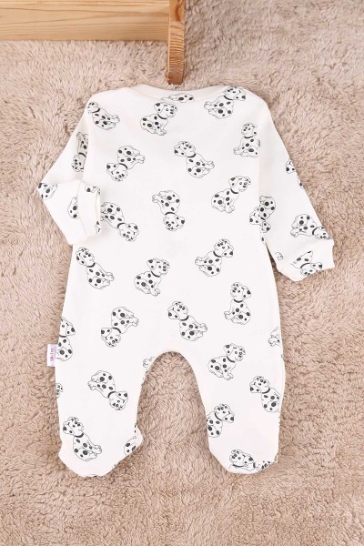 Ekru (0-9 Ay) Benekli Köpek Baskılı Çıtçıtlı Patikli Erkek Bebe Tulum 180098
