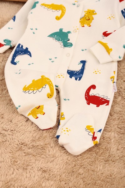 Ekru (0-9 Ay) Dinazor Baskılı Erkek Bebe Tulum 161388
