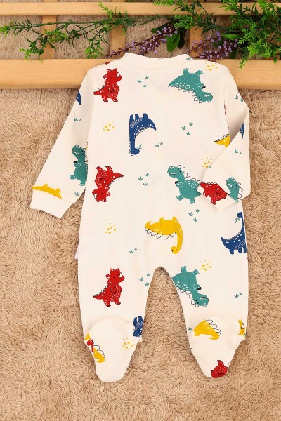 Ekru (0-9 Ay) Dinazor Baskılı Erkek Bebe Tulum 161388