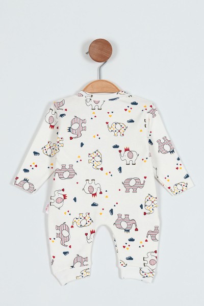 Ekru (0-9 Ay) Kalpli Fil Baskılı Çıtçıtlı Kız Bebe Tulum 203365