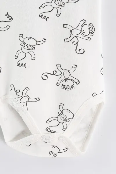 Ekru (0-9 Ay )Maymun   Desenli Bebek&Çocuk Çıtçıtlı Badi 457245
