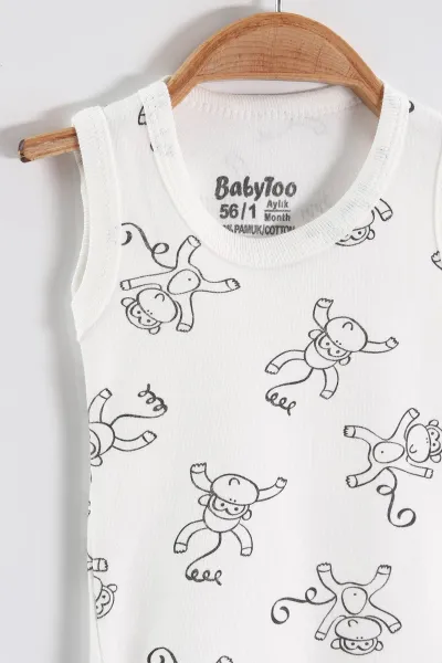 Ekru (0-9 Ay )Maymun   Desenli Bebek&Çocuk Çıtçıtlı Badi 457245