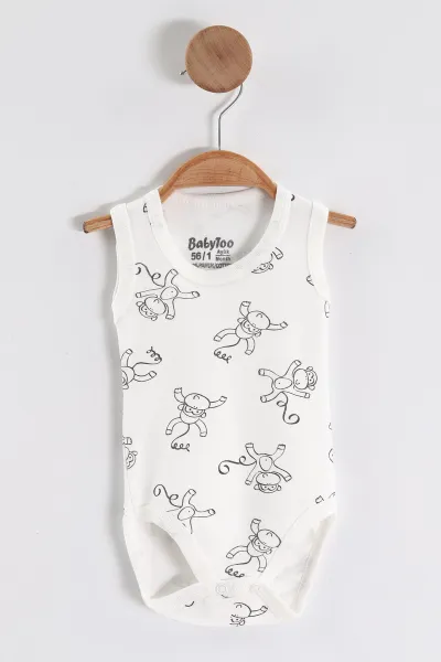 Ekru (0-9 Ay )Maymun   Desenli Bebek&Çocuk Çıtçıtlı Badi 457245