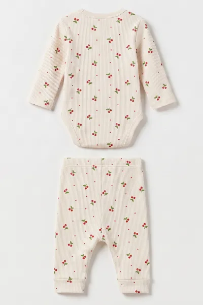 Ekru (0-9 Ay) Minik Kiraz Baskılı    Kız Bebek Takım 480485