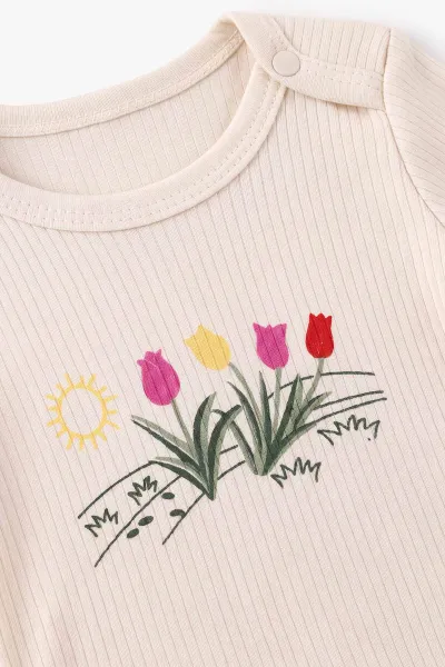 Ekru (0-9 Ay) Minik Lale Baskılı    Kız Bebek Takım 480486