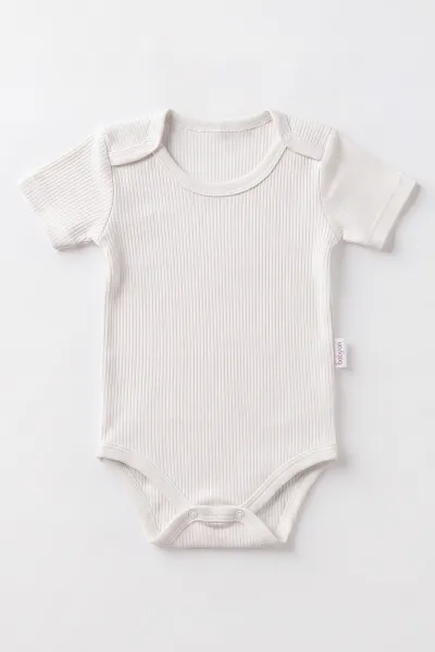 Ekru (0-9 Ay ) Raporlu Düz   Kısa Kol  Bebek & Çocuk Çıtçıtlı Badi 480412