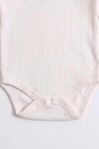 Ekru (0-9 Ay ) Raporlu Düz   Uzun Kollu   Bebek & Çocuk Çıtçıtlı Badi 480343