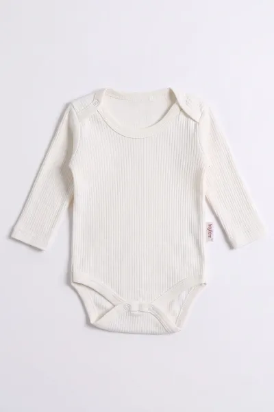 Ekru (0-9 Ay ) Raporlu Düz   Uzun Kollu   Bebek & Çocuk Çıtçıtlı Badi 480343