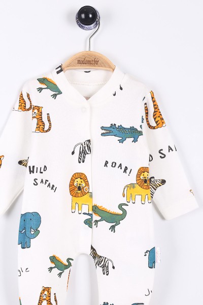 Ekru (0-9 Ay) Roar Safari Hayvanlar Baskılı Erkek Bebe Tulum 174300