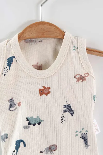 Ekru (0-9 Ay) Safari Baskılı    Erkek Bebek Çıtçıtlı Badi 441458