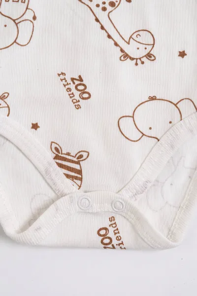 Ekru (0-9 Ay) Safari  Desenli Bebek Çıtçıtlı Badi 482305