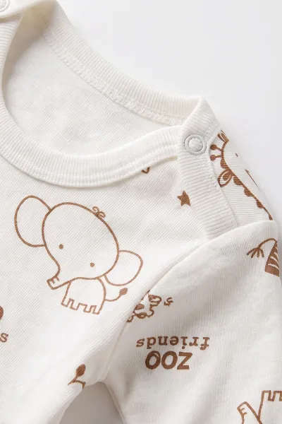 Ekru (0-9 Ay) Safari  Desenli Bebek Çıtçıtlı Badi 482305