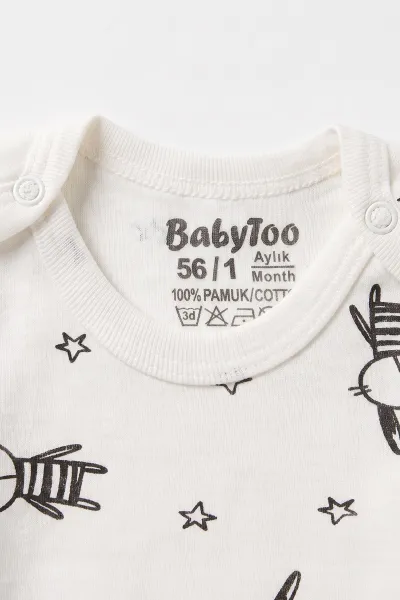 Ekru (0-9 Ay) Yıldızlı Tavşan  Desenli Bebek Çıtçıtlı Badi 482299