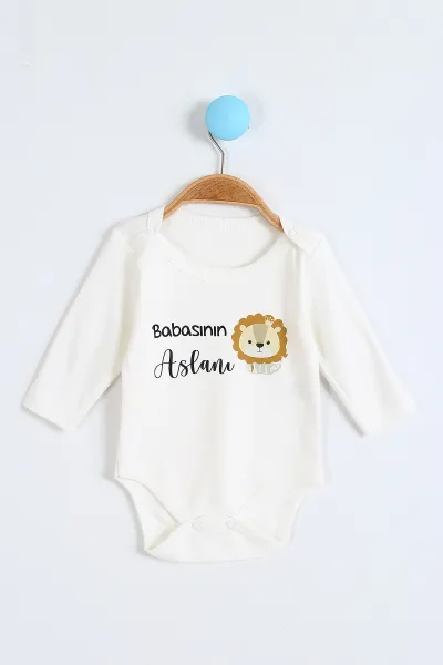 Ekru (1-12 Ay) Babasının Aslanı Baskılı Bebe Badi 300393