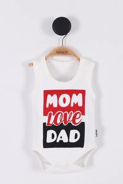 Ekru (1-12 Ay) Mom Dad Baskılı Sıfır Kollu  Bebe Badi 261403