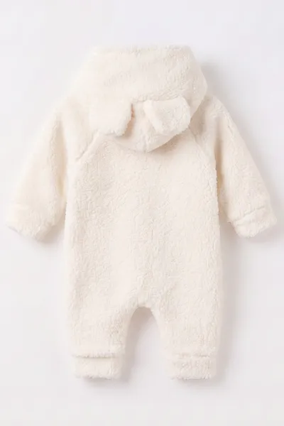 Ekru (1-3 Yaş) Ayı Oyuncaklı Kapüşonlu Unisex Çocuk&Bebek Peluş  Tulum 495654