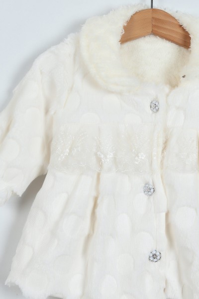 Ekru (1-3 Yaş) Düğmeli Kürklü Kız Bebe Mont 223320
