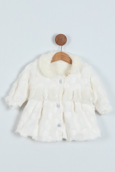 Ekru (1-3 Yaş) Düğmeli Kürklü Kız Bebe Mont 223320
