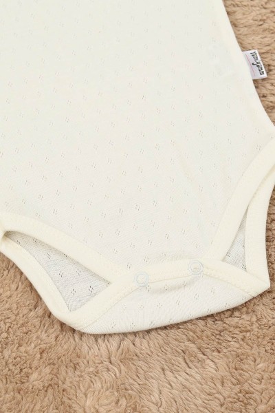 Ekru (1-3 Yaş) Jakarlı İp Askılı Bebe Badi 158714
