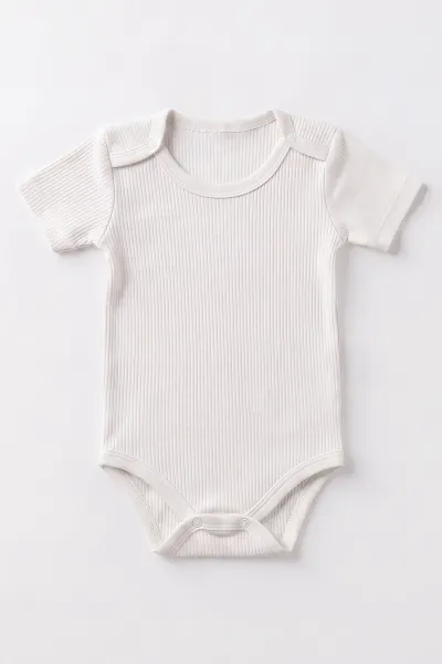 Ekru (1-3 Yaş) Raporlu Düz   Kısa Kol  Bebek & Çocuk Çıtçıtlı Badi 480407