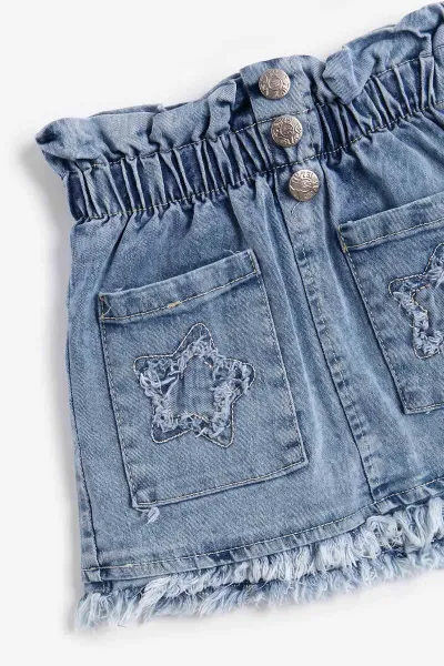 Ekru (1-5 Yaş) Fitilli Bodyli Leopar Peluş Ceketli  Nakışlı Kot Etekli Kız Çocuk 3lü Takım 499752