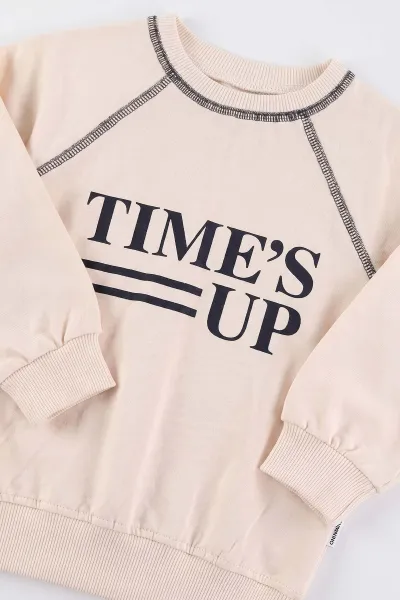 Ekru (1-5 Yaş) Reglan Kol Baskılı Kot Pantolonlu Erkek Çocuk Takım 478976