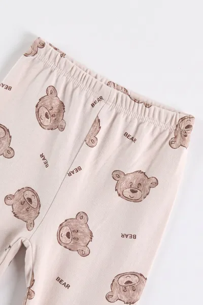 Ekru (1-6 Yaş )Hello Cute Bear Baskılı Penye Erkek Bebek&Çocuk   Pijama Takım 500346