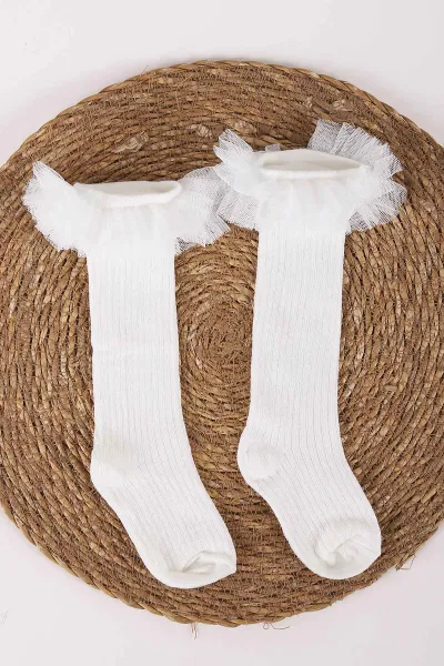 Ekru (1-6 Yaş )Tütülü Diz Altı Kız Bebek&Çocuk Çorap 454540