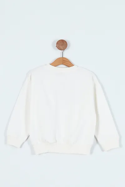 Ekru (2-6 Yaş)  Çicek Baskılı Kız Çocuk Sweatshirt 236268