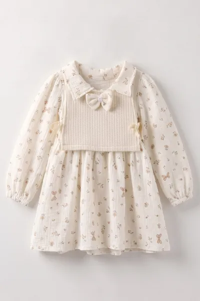 ekru-2-6-yas-cicek-desenli-muslin-elbiseli-suveterli-kiz-cocuk-elbise-483498