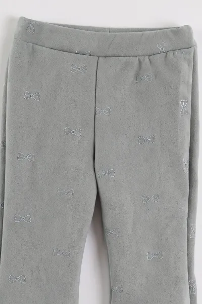 Ekru (2-6 Yaş) Kadife Pantolon ve Peluş Yelekli Kız Çocuk 3'lü Takım 483689