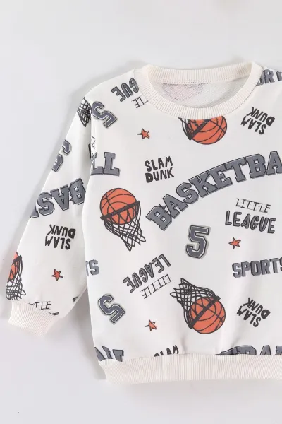 Ekru (2-6 Yaş)Basketbol Dijital Baskılı Üç İp Şardonsuz Erkek Çocuk Takım 493421
