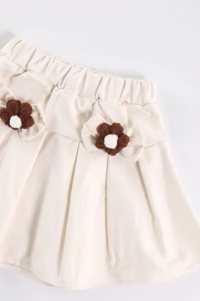 Ekru (2-6 Yaş)Gabardin Etekli Peluş Yelekli Kız Çocuk 3'lü Takım 500254