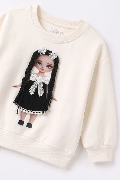 Ekru (2-7 Yaş) Bebek Figürlü Kot Pantolonlu Kız Çocuk Takım 497481
