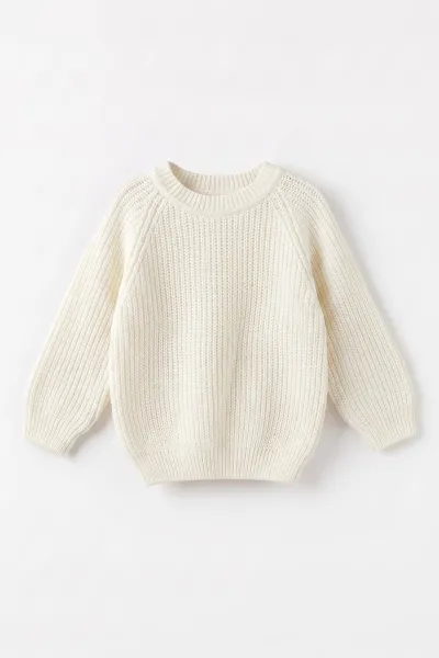 Ekru (2-8 Yaş) Dikişsiz Selanik Örgülü Unisex Çocuk Kazak 474933