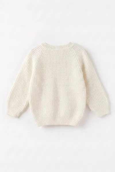 Ekru (2-8 Yaş) Dikişsiz Selanik Örgülü Unisex Çocuk Kazak 474933