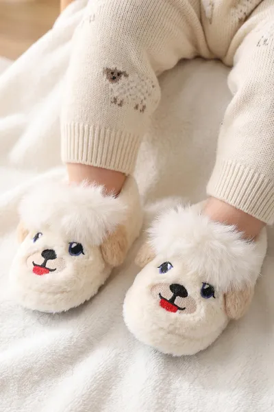 Ekru ( 21 - 24 )Peluş Figürlü Çocuk Panduf 497069