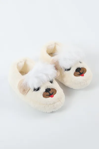 Ekru ( 25 - 30 )Peluş Figürlü Çocuk Panduf 498634