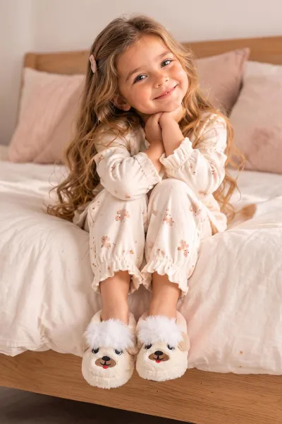 Ekru ( 25 - 30 )Peluş Figürlü Çocuk Panduf 498634