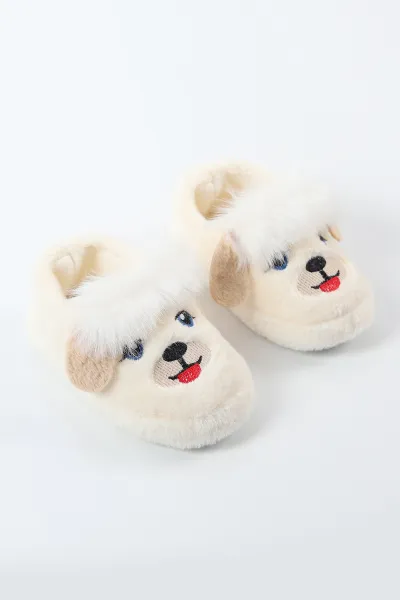 Ekru ( 25 - 30 ) Peluş Figürlü Kız Çocuk Panduf 496279